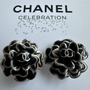 Vintage black Camelia Chanel earrings